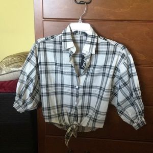 Plaid Puff Sleeve Top